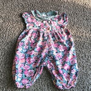 Vintage Rare Editions Pink and Green Floral One Piece Sz 18 mo
